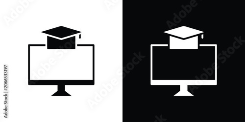 Tableau sur toile E learning icon silhouette design collection in black and white for web