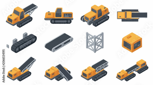 Quadro su tela Collection of isometric construction machinery and equipment icons