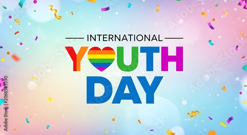 International youth day celebration colorful graphic with heart confetti