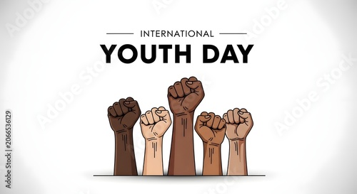 International youth day celebration with diverse fists raised
