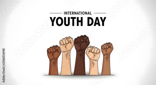 International youth day illustration diverse hands raised in solidarity and empowerment