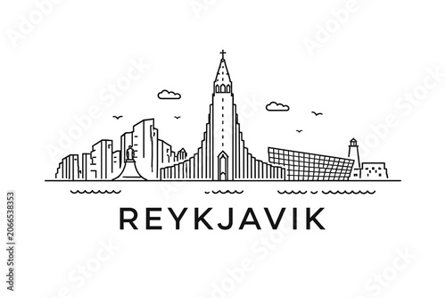 Minimalist Black Line Art Reykjavik Skyline Vector Illustration – Hallgrimskirkja Modern Nordic Style