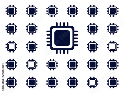 CPU & Microchip Icon Set – Blue Processor and Semiconductor Vector Icons