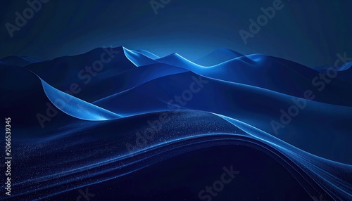Abstract blue ethereal dunes illuminated by soft, glowing light.