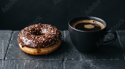 Moody breakfast with donut and coffee