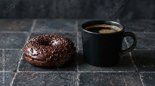 Moody breakfast with donut and coffee