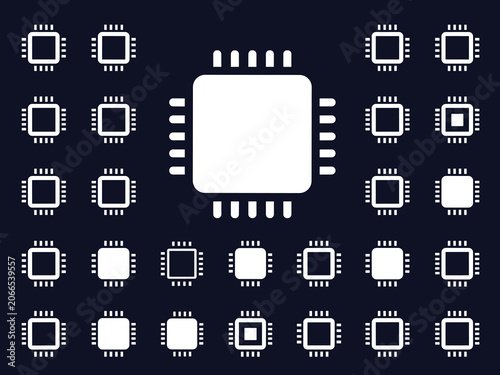 Glyph Microprocessor Icons Collection with CPU Chips, Semiconductor Components and Computer Hardware Symbols