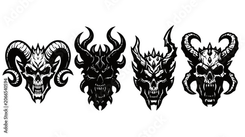 Fotografie Gothic Skull Icons: Demons, Monsters, and Hellish Creatures