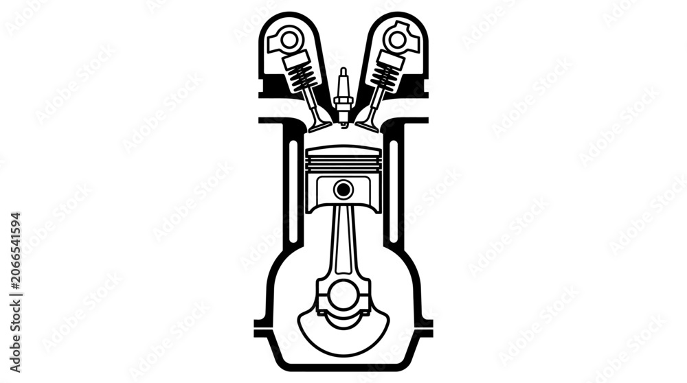 Obraz premium Schematic diagram of a four stroke internal combustion engine piston and valve mechanism