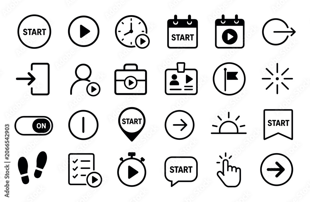 Fototapeta premium Start and play line icons representing beginning, launch, and activation concepts for web and mobile user interfaces