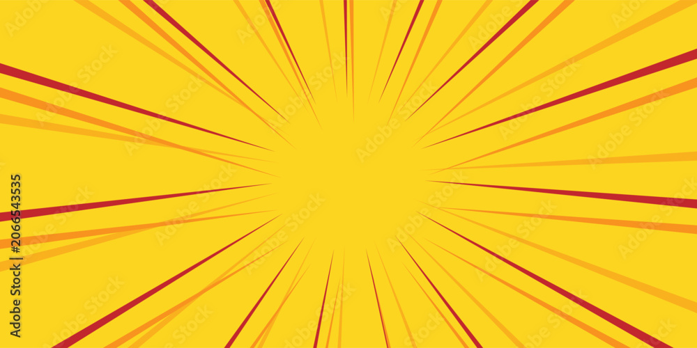 Fototapeta premium Abstract yellow background with dark perspective explosion lines. Centered cartoon comic bang wallpaper