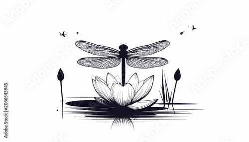 Tableau sur toile Black and white dragonfly insect animal.