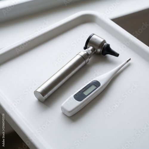 Close up isolated tools and objects on white background including screwdriver and nail polish