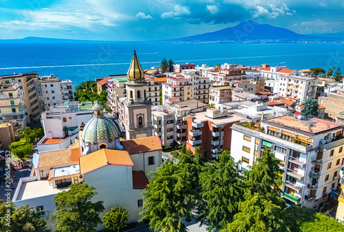 Cuadro en lienzo Aerial view if the town of Vico Equense, Campania, Italy