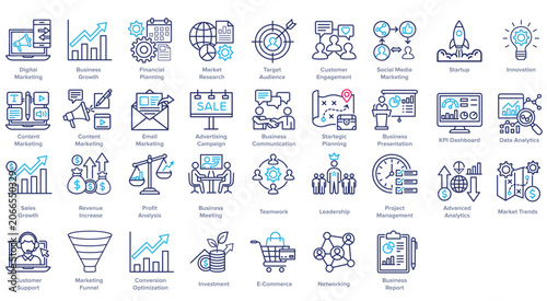 Marketing and Business Icons, Digital Marketing, Analytics and Corporate Symbols