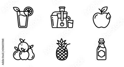 Fresh Juice Icons, Fruit & Juicer Vector Set, Healthy Drink Graphics