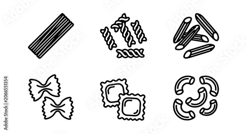 Foto Pasta varieties, Italian cuisine, macaroni, penne, fusilli, ravioli, farfalle ve
