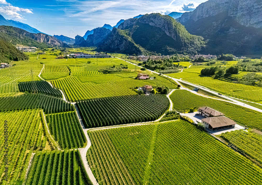 Fototapeta premium Agricultural landscape near the town of Dro in Trentino, Italy