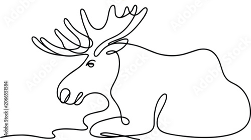 Minimalist Line Drawing of a Reindeer Head Silhouette on White Background