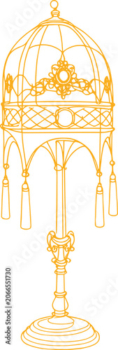 Golden Hanging Birdcage Lamp with Warm Glow in Minimalist Interior