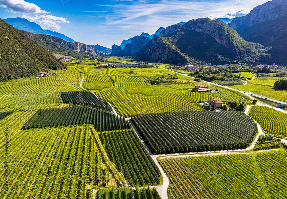 Fototapeta premium Agricultural landscape near the town of Dro in Trentino, Italy