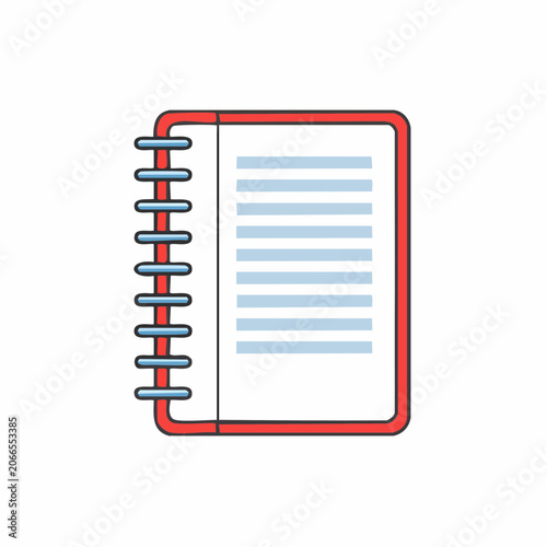 Flat design icon of a spiral notebook with lined pages