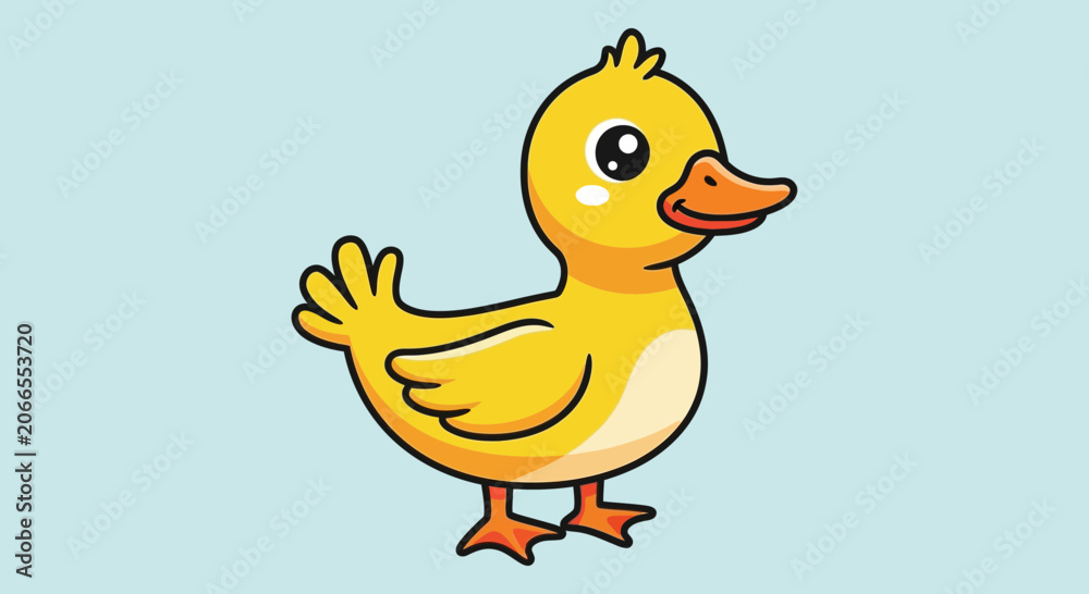 Fototapeta premium Cute little yellow duckling character presented as a bright flat vector graphic for creative design projects
