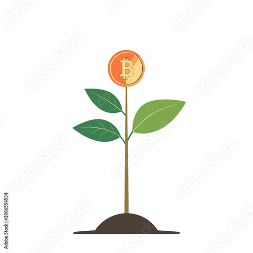 Photos A digital currency coin grows on a plant in fertile soil