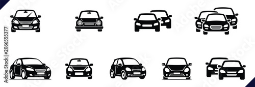 Collection of various car silhouettes on white background