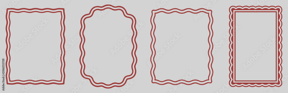 Fototapeta premium Four decorative frames with wavy red borders