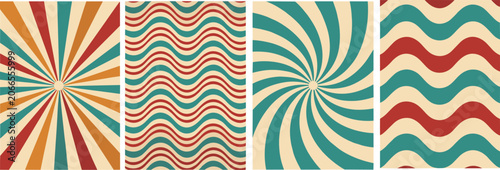 Vintage Retro Sunburst And Wavy Patterns background