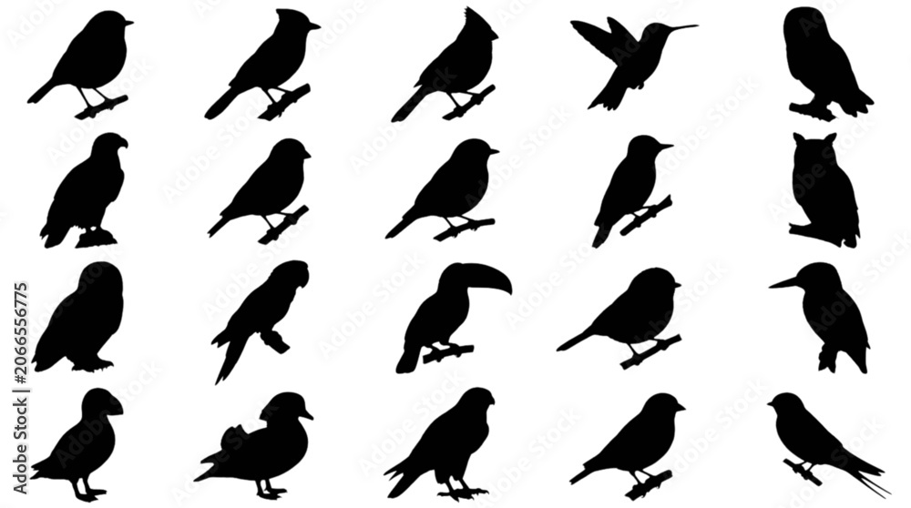 Fototapeta premium Black birds flying in various poses