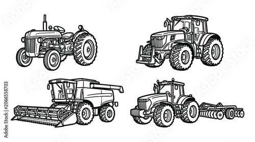 Farm Vehicles: Tractor, Combine Harvester, Agricultural Machinery