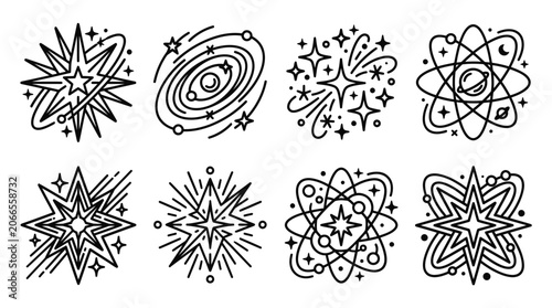 Cosmic Stars and Galaxies Icons: Space, Universe, Astronomy, Science