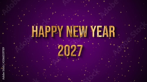 Happy New Year 2027 Gold Text on Purple Starry Background
