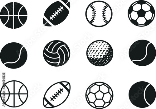 Schilderij op canvas Sports balls vector icons set for featuring basketball football baseball soccer