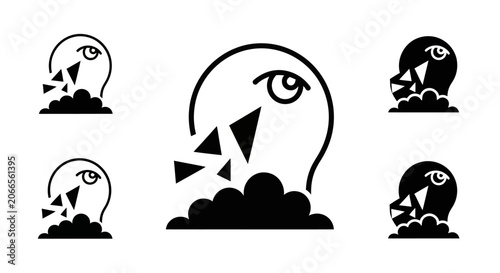 Abstract Head Silhouette Fragmenting into Geometric Shapes with Eye