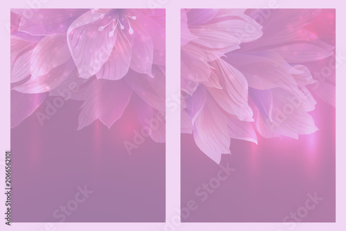 Abstract Fantasy Purple Floral Background with Shiny Glowing Flowers and Bokeh Effects