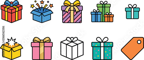 Fotografie Assorted gift boxes with ribbons and bows on a white background celebrating holi