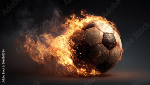 Fiery Soccer Ball Ignites Passion on Dark Background.