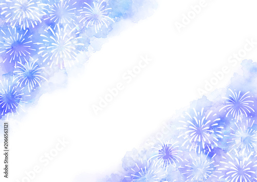 花火のフレーム　夏　水彩風