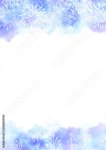 花火のフレーム　夏　水彩風