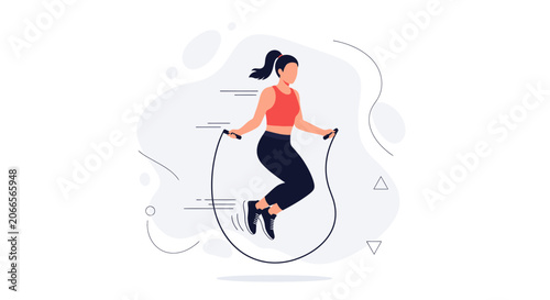 Fit Woman Jumping Rope for Cardio Exercise, Vector Illustration
