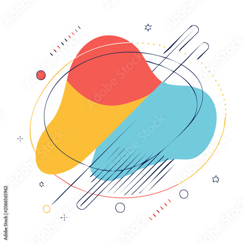 Abstract colorful shapes and lines on white background
