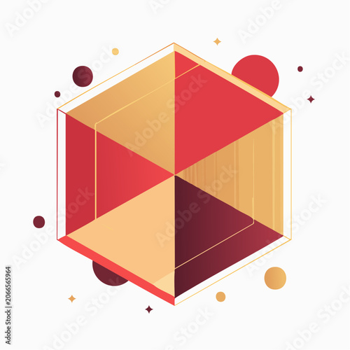 Abstract Geometric Hexagonal Prism with Circles and Stars