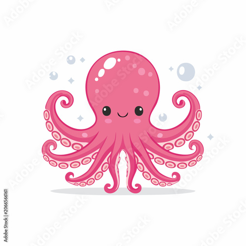 Cute Pink Octopus Cartoon Character