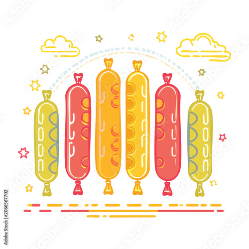 Colorful sausages with clouds and stars decoration