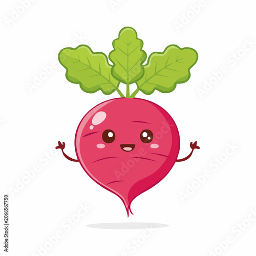 Cute Kawaii Radish Character Waving