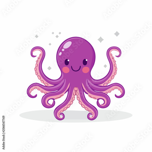 Cute Purple Octopus Cartoon Character
