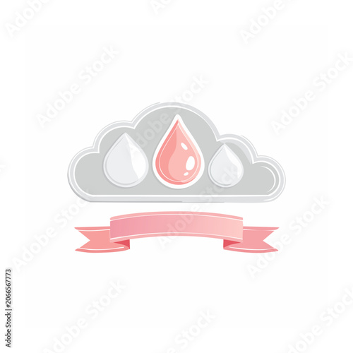 Flat design cloud with raindrops and pink banner